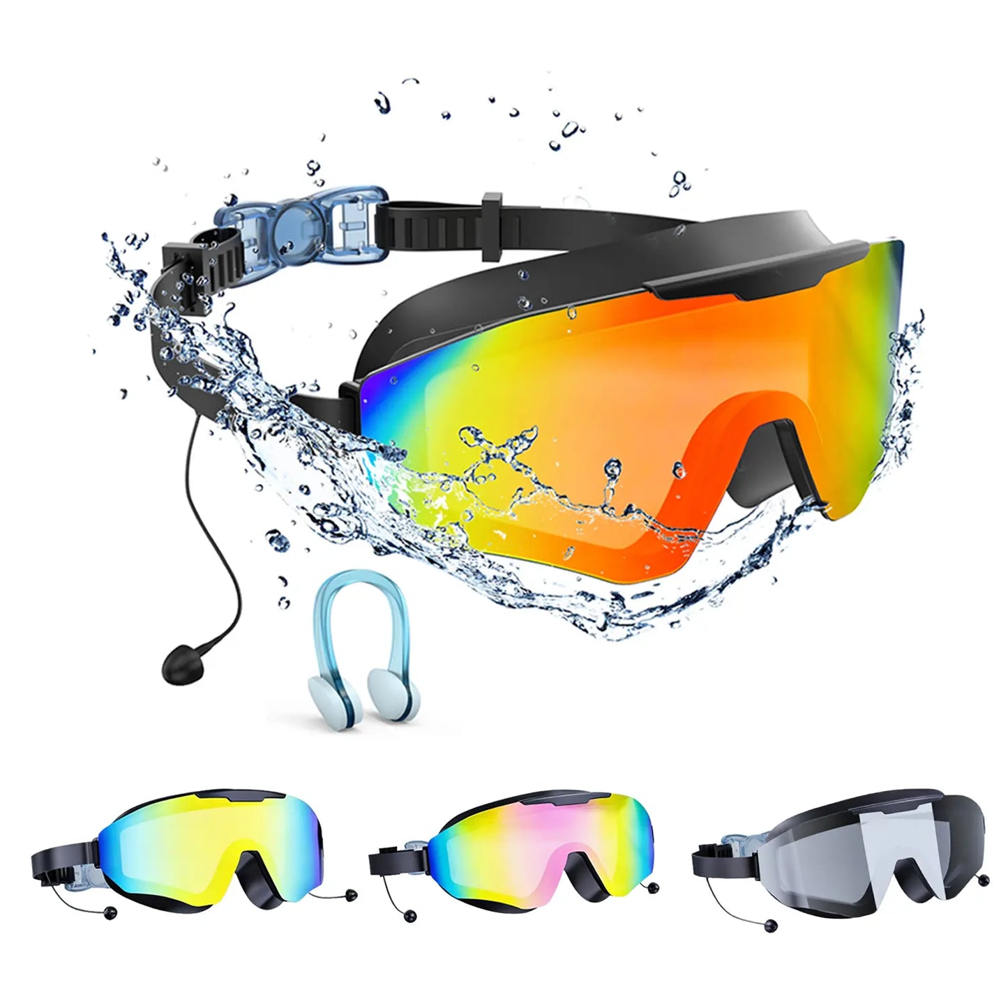 Outly 2 Pack Swim Goggles with Earplugs for Adult Kid 4-12 Men Women, Anti-Fog UV Protection No Leak 180° Wide View Clear Vision Pool Goggles