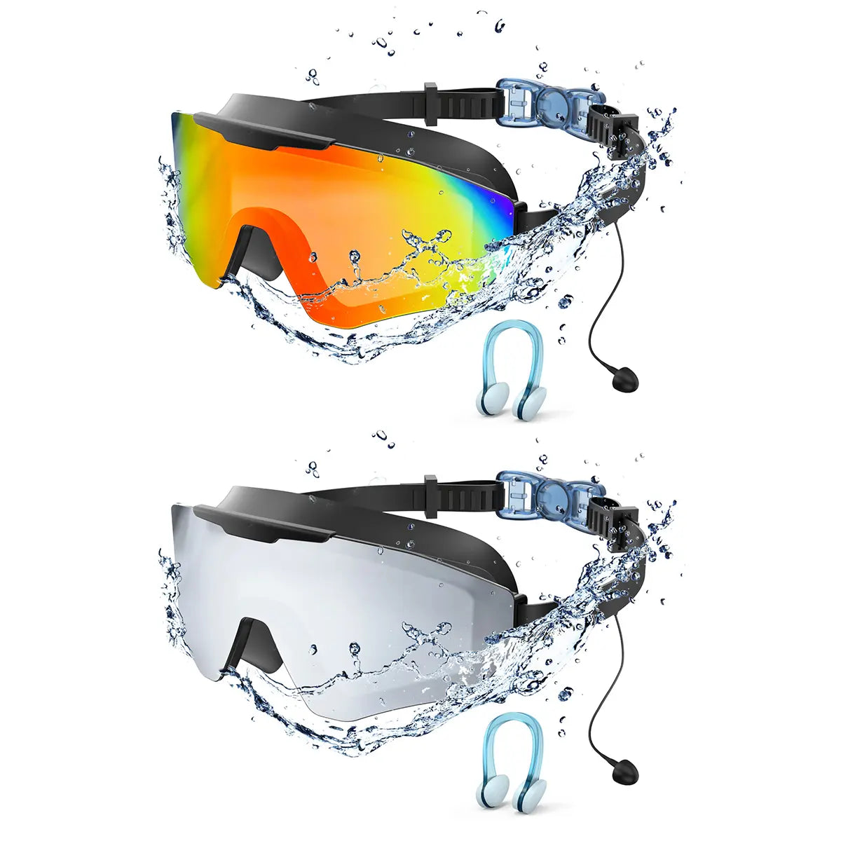 Outly 2 Pack Swim Goggles with Earplugs for Adult Kid 4-12 Men Women, Anti-Fog UV Protection No Leak 180° Wide View Clear Vision Pool Goggles