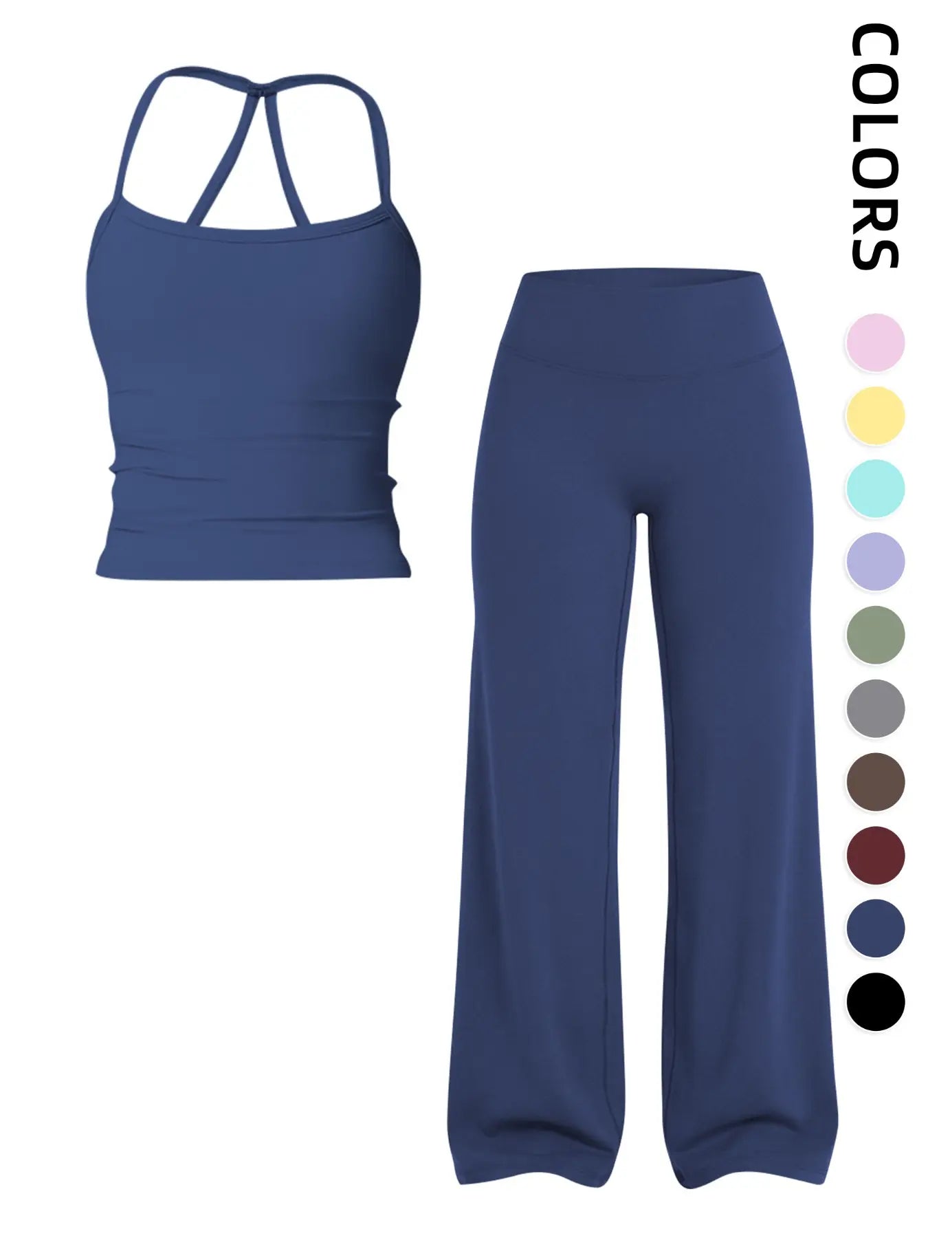 Women'S Sportswear Set, Matching Gym Set, Tank Top and Wide Leg Pants, Solid Color Yoga Straight Leg Pants, Comfortable Fashion Fitness Running, Gym Workout Sets