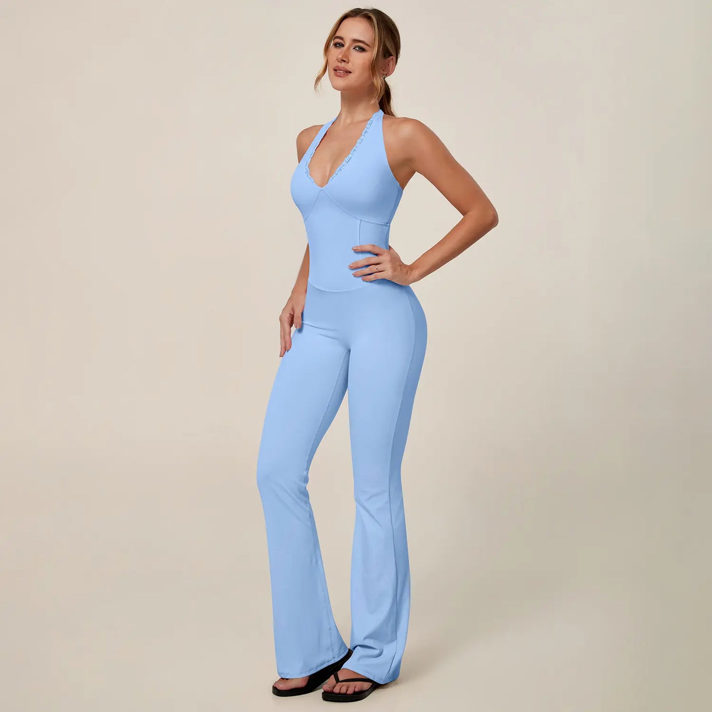 TIMEOFF Women'S Backless Halter Sporty Jumpsuit - Soft Stretch Moisture-Wicking Fabric, Athletic Style Activewear Clothing, Workout Outfit for Yoga & Gym, Backless Sports Jumpsuit,Summerwins,Travel Essentials,Camping Essentials