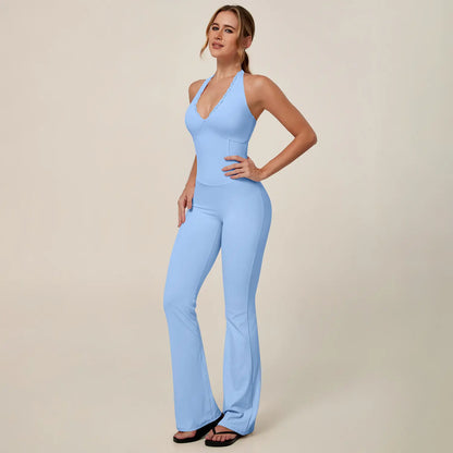 TIMEOFF Women'S Backless Halter Sporty Jumpsuit - Soft Stretch Moisture-Wicking Fabric, Athletic Style Activewear Clothing, Workout Outfit for Yoga & Gym, Backless Sports Jumpsuit,Summerwins,Travel Essentials,Camping Essentials