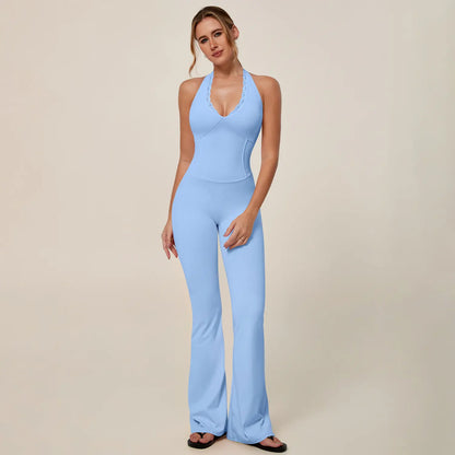 TIMEOFF Women'S Backless Halter Sporty Jumpsuit - Soft Stretch Moisture-Wicking Fabric, Athletic Style Activewear Clothing, Workout Outfit for Yoga & Gym, Backless Sports Jumpsuit,Summerwins,Travel Essentials,Camping Essentials