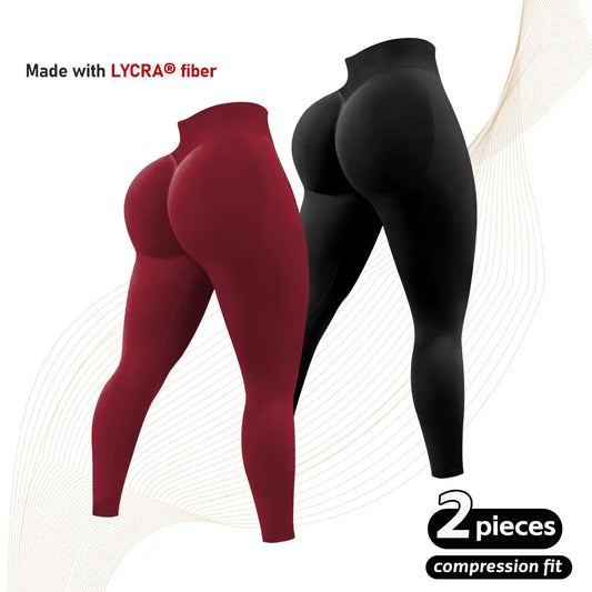 2 Pcs Lycra New Color Impact Leggings Fitness Gymwear, Tummy Control, Scrunch Butt Lifting Sportswear Workout Yoga Gym Pants Women’S Solid High Waist Sports Leggings, High Stretch Seamless Yoga Leggings