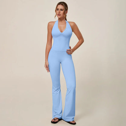 TIMEOFF Women'S Backless Halter Sporty Jumpsuit - Soft Stretch Moisture-Wicking Fabric, Athletic Style Activewear Clothing, Workout Outfit for Yoga & Gym, Backless Sports Jumpsuit,Summerwins,Travel Essentials,Camping Essentials