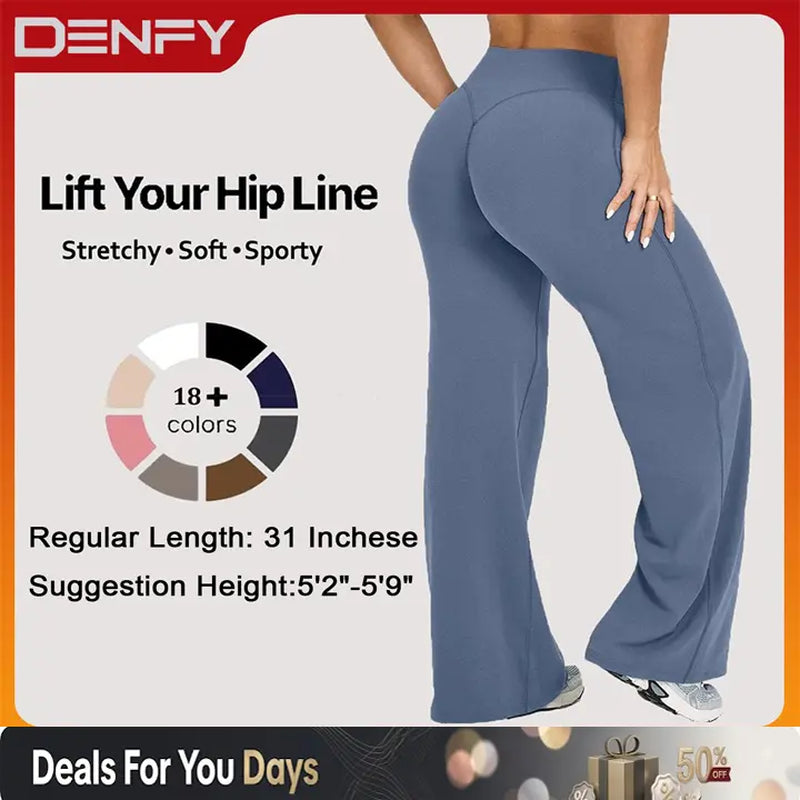 DENFY Softmotion Straight Leg Bottoms 31" Inseam Fitness Gymwear Women Workout Leggings Gym Sportswear Outdoor Sports Yoga Pants Sav Wide Leg Pants