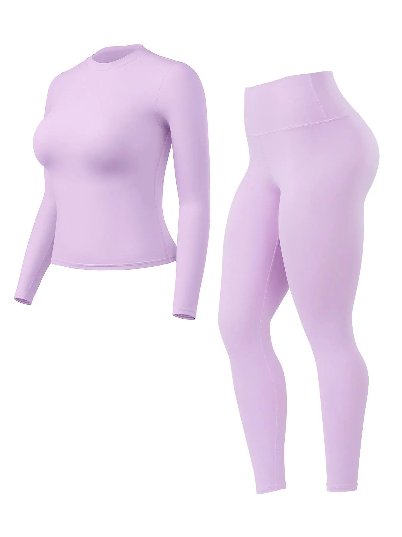 Women'S High-Waisted 25'' Inseam Sporty Leggings Set, Long Sleeve Top & Yoga Pants, Elastic Fabric Comfortable Workout Set, Yoga Gym Outfits, Ideal for Gym & Daily Wear, High Stretch Sporty, Yoga Clothes Set