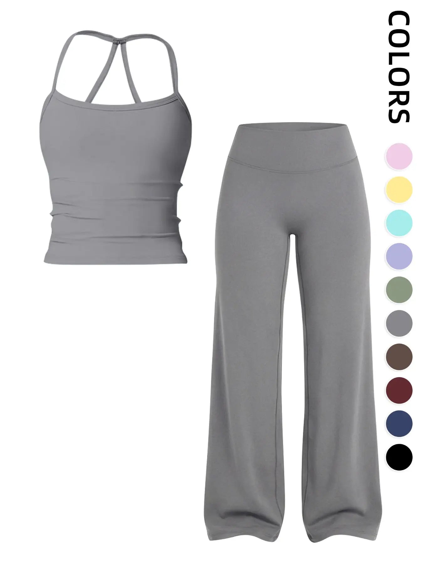 Women'S Sportswear Set, Matching Gym Set, Tank Top and Wide Leg Pants, Solid Color Yoga Straight Leg Pants, Comfortable Fashion Fitness Running, Gym Workout Sets