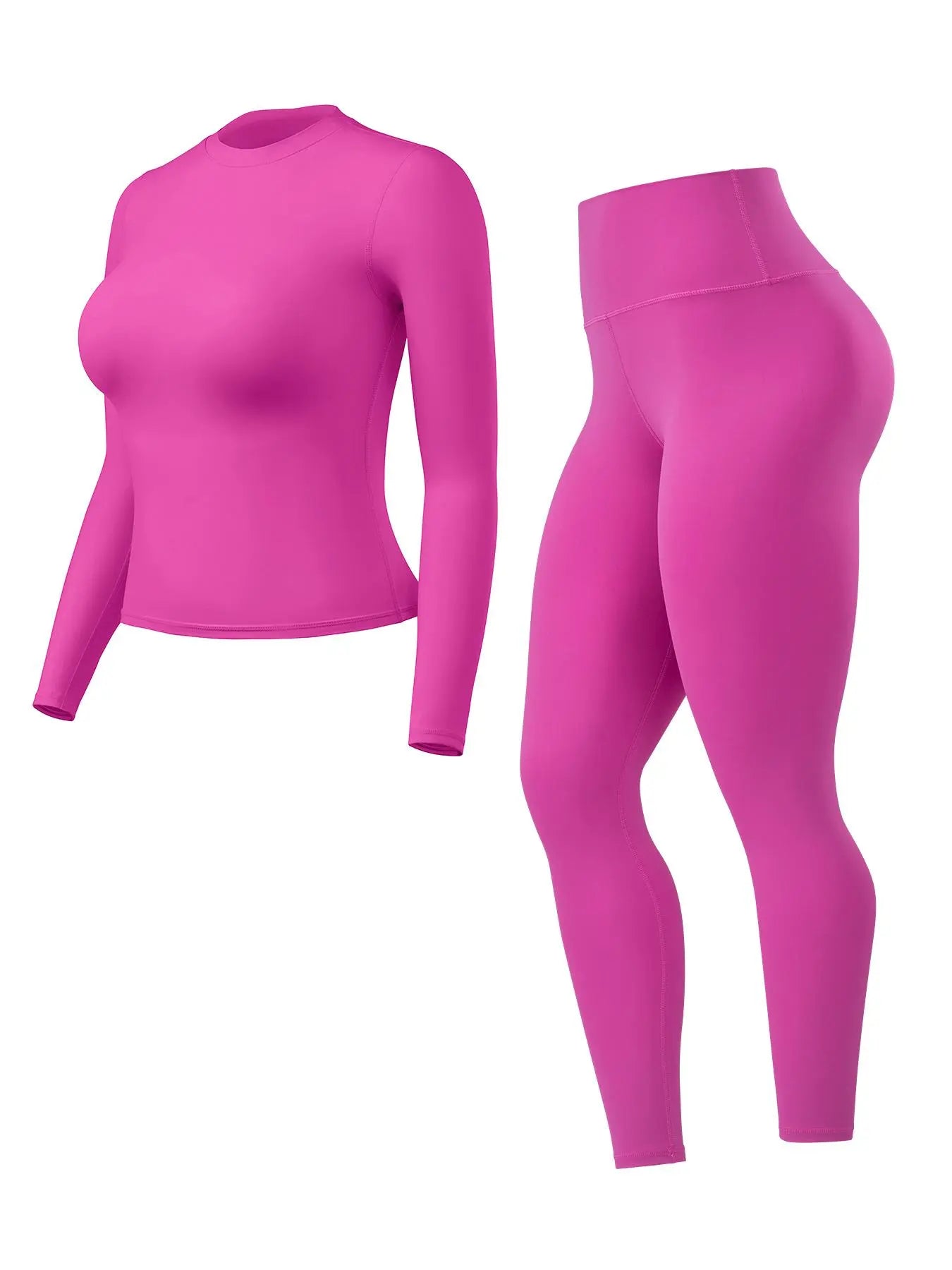 Women'S High-Waisted 25'' Inseam Sporty Leggings Set, Long Sleeve Top & Yoga Pants, Elastic Fabric Comfortable Workout Set, Yoga Gym Outfits, Ideal for Gym & Daily Wear, High Stretch Sporty, Yoga Clothes Set