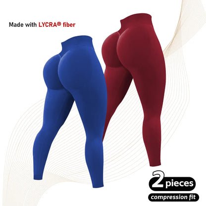 2 Pcs Lycra New Color Impact Leggings Fitness Gymwear, Tummy Control, Scrunch Butt Lifting Sportswear Workout Yoga Gym Pants Women’S Solid High Waist Sports Leggings, High Stretch Seamless Yoga Leggings