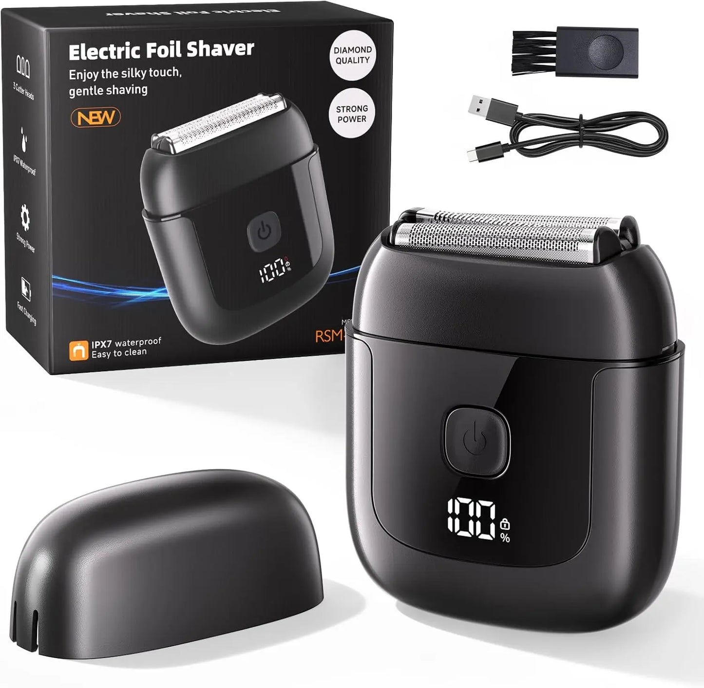 Electric Foil Shavers for Men: Mini Electric Razor with 3 Floating Blades, IPX7 Waterproof Foil Shaver, USB-C Rechargeable Shavers for Men with Travel Lock, Compact Grooming Gift for Home & Travel,Fathers Day Gift