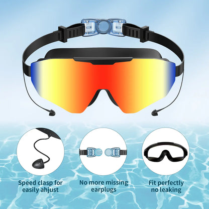 Outly 2 Pack Swim Goggles with Earplugs for Adult Kid 4-12 Men Women, Anti-Fog UV Protection No Leak 180° Wide View Clear Vision Pool Goggles