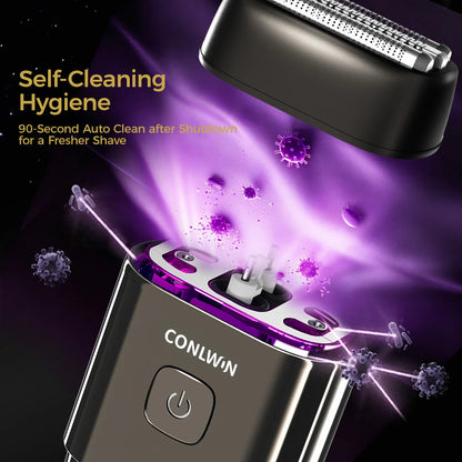 CONLWIN Mini Electric Foil Shaver - 3D Floating Heads, IPX7 Waterproof, USB-C Charging, 120-Day Battery Life, UV-C Sterilization, Auto Cleaning, LED Display, Compact Portable Design, Ideal Father'S Day Gifts, Summerwins,Father'Sdaygifts, Body, Stainless S