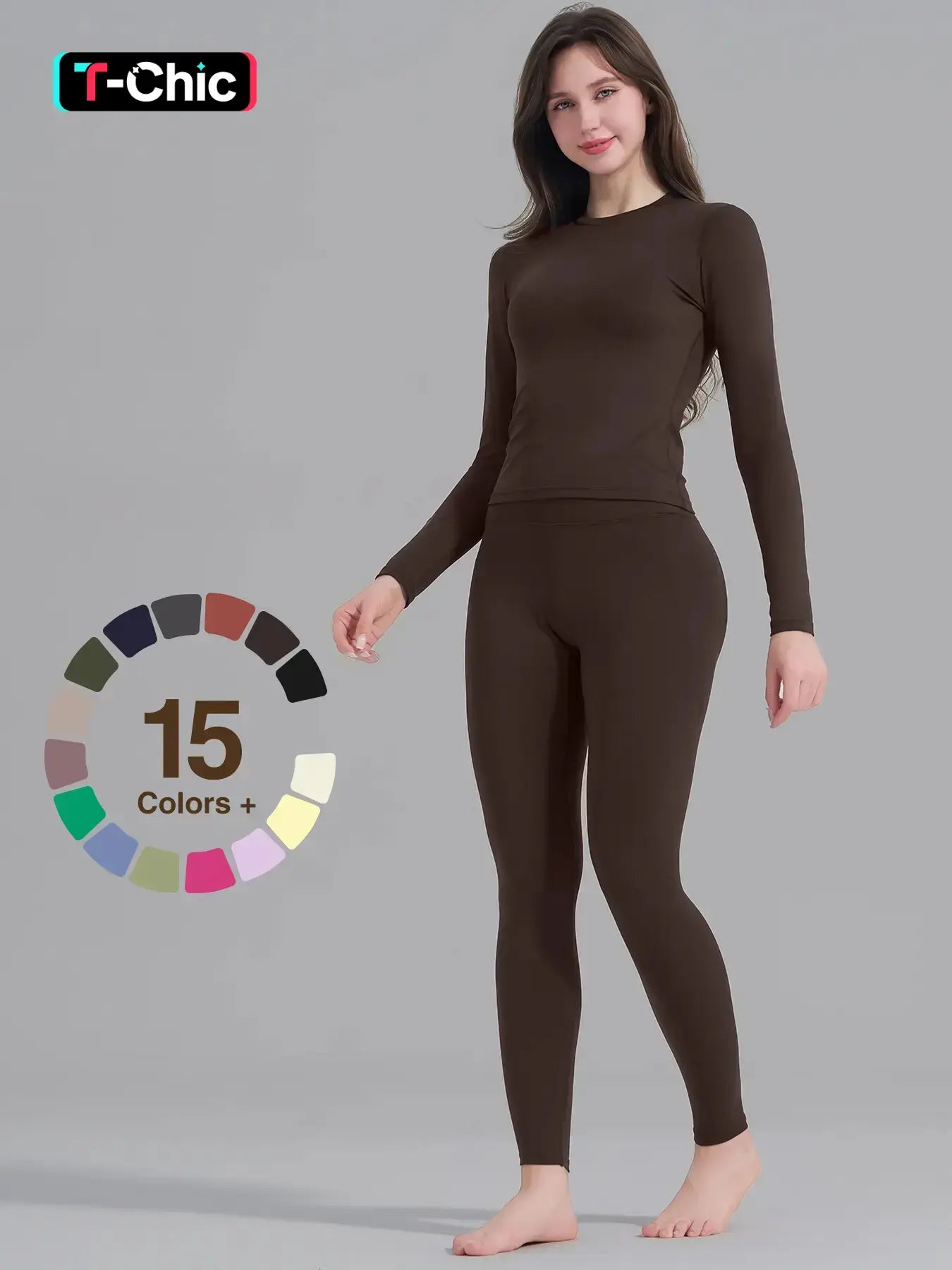 Women'S High-Waisted 25'' Inseam Sporty Leggings Set, Long Sleeve Top & Yoga Pants, Elastic Fabric Comfortable Workout Set, Yoga Gym Outfits, Ideal for Gym & Daily Wear, High Stretch Sporty, Yoga Clothes Set