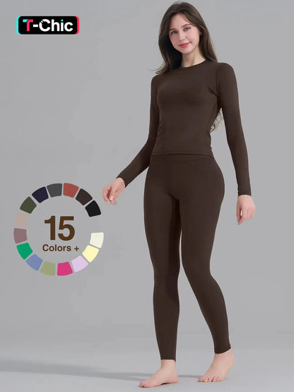 Women'S High-Waisted 25'' Inseam Sporty Leggings Set, Long Sleeve Top & Yoga Pants, Elastic Fabric Comfortable Workout Set, Yoga Gym Outfits, Ideal for Gym & Daily Wear, High Stretch Sporty, Yoga Clothes Set