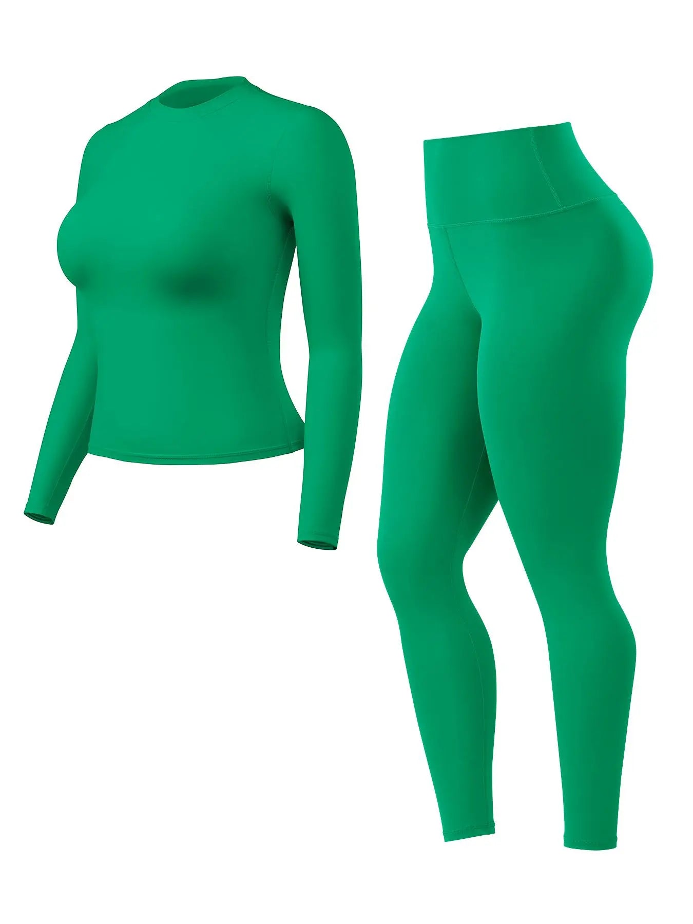 Women'S High-Waisted 25'' Inseam Sporty Leggings Set, Long Sleeve Top & Yoga Pants, Elastic Fabric Comfortable Workout Set, Yoga Gym Outfits, Ideal for Gym & Daily Wear, High Stretch Sporty, Yoga Clothes Set