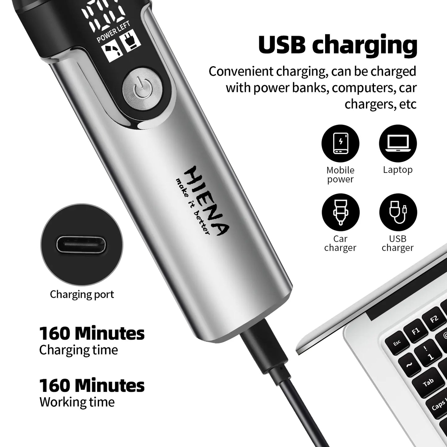 HIENA Series Multifunctional 11-Piece Beard and Hair Trimmer, Suitable for Face, Head, and Body, Self-Sharpening Metal Blades, Multiple Length Settings (3-6-9-12 Mm), Model HYN-T25