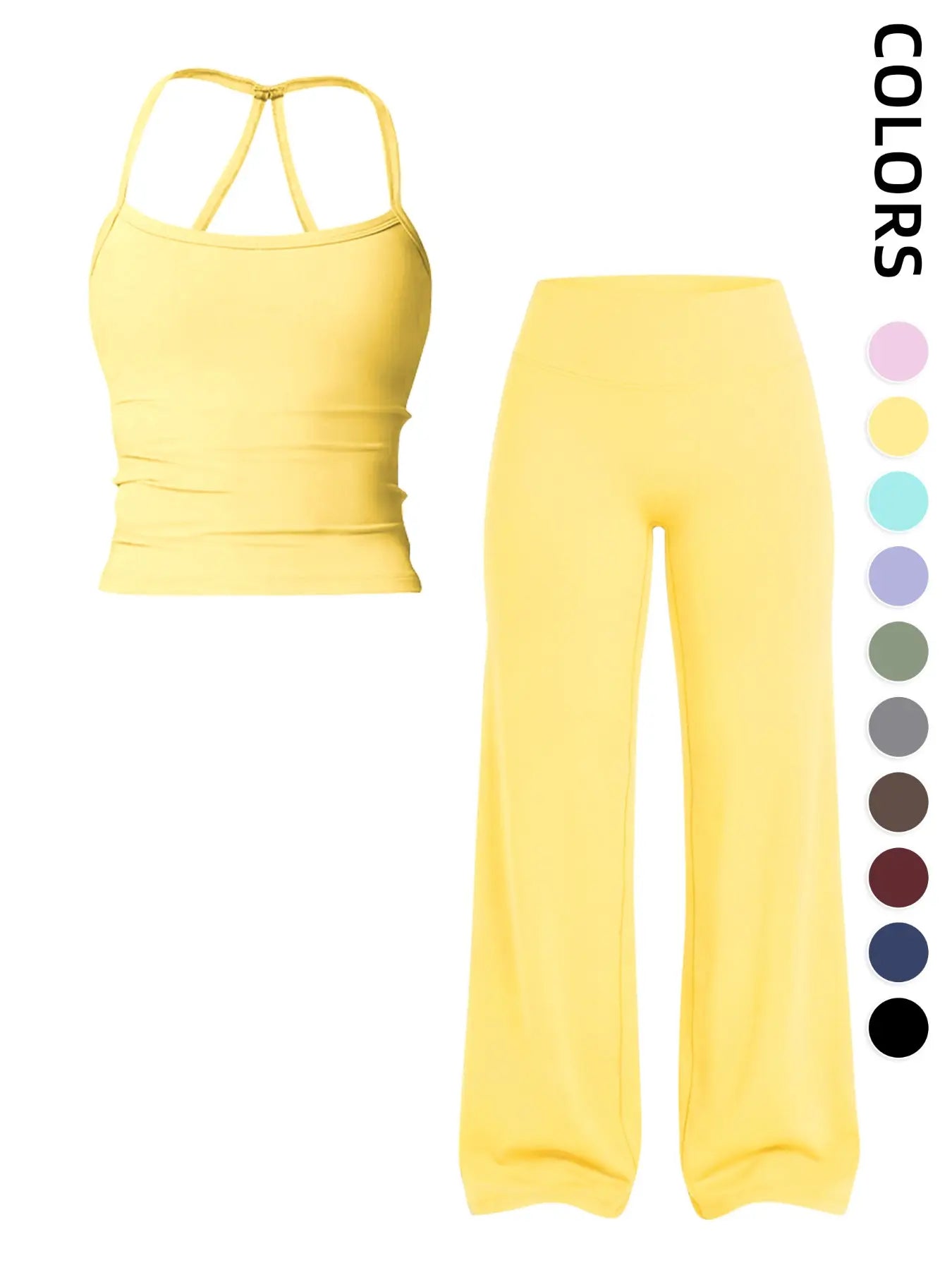 Women'S Sportswear Set, Matching Gym Set, Tank Top and Wide Leg Pants, Solid Color Yoga Straight Leg Pants, Comfortable Fashion Fitness Running, Gym Workout Sets