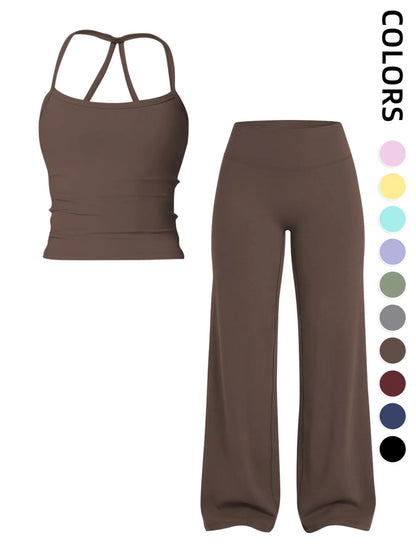 Women'S Sportswear Set, Matching Gym Set, Tank Top and Wide Leg Pants, Solid Color Yoga Straight Leg Pants, Comfortable Fashion Fitness Running, Gym Workout Sets
