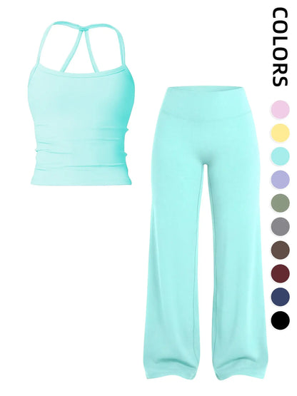 Women'S Sportswear Set, Matching Gym Set, Tank Top and Wide Leg Pants, Solid Color Yoga Straight Leg Pants, Comfortable Fashion Fitness Running, Gym Workout Sets