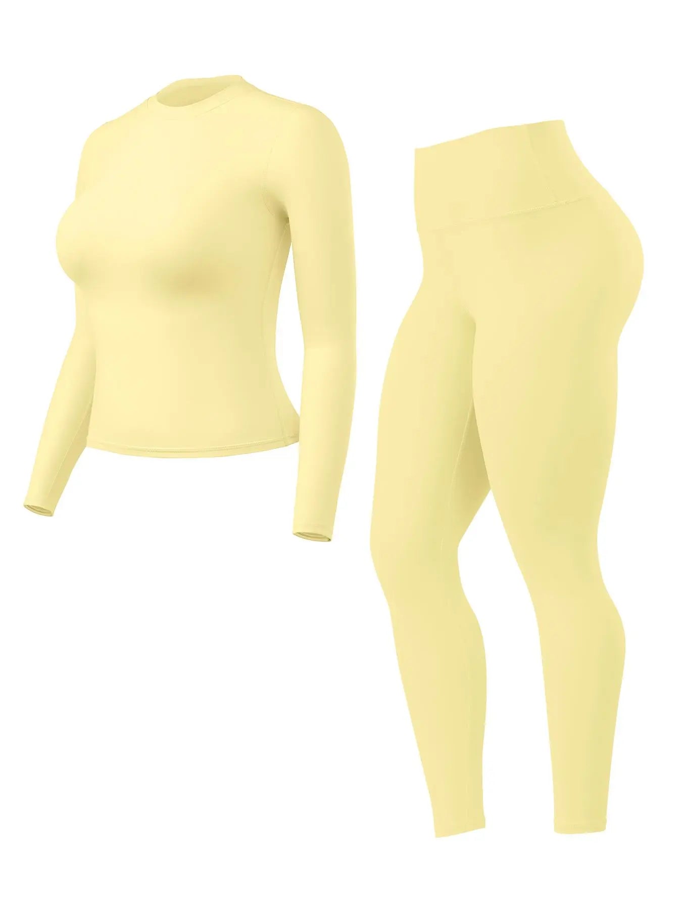 Women'S High-Waisted 25'' Inseam Sporty Leggings Set, Long Sleeve Top & Yoga Pants, Elastic Fabric Comfortable Workout Set, Yoga Gym Outfits, Ideal for Gym & Daily Wear, High Stretch Sporty, Yoga Clothes Set