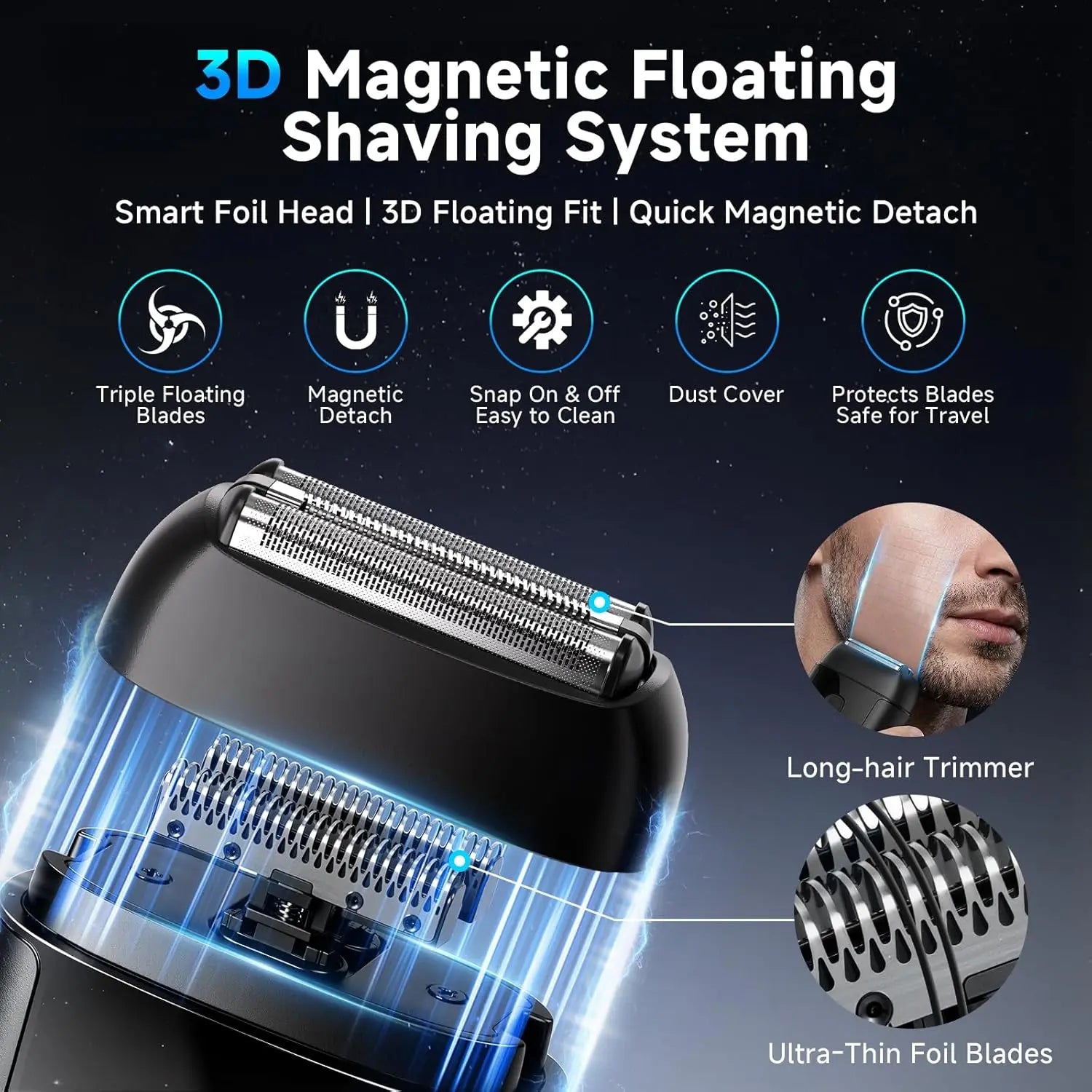 Electric Foil Shavers for Men: Mini Electric Razor with 3 Floating Blades, IPX7 Waterproof Foil Shaver, USB-C Rechargeable Shavers for Men with Travel Lock, Compact Grooming Gift for Home & Travel,Fathers Day Gift