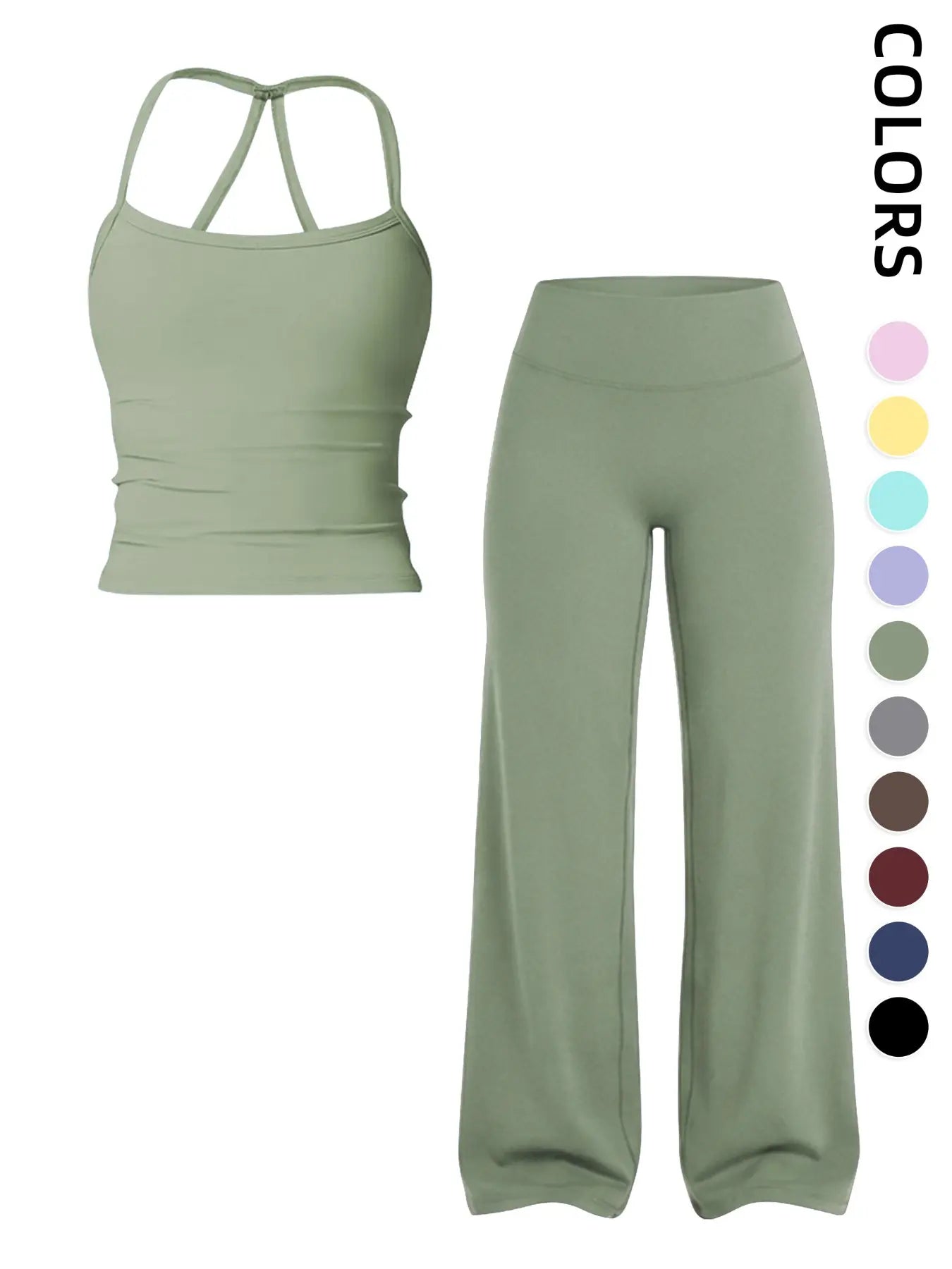Women'S Sportswear Set, Matching Gym Set, Tank Top and Wide Leg Pants, Solid Color Yoga Straight Leg Pants, Comfortable Fashion Fitness Running, Gym Workout Sets