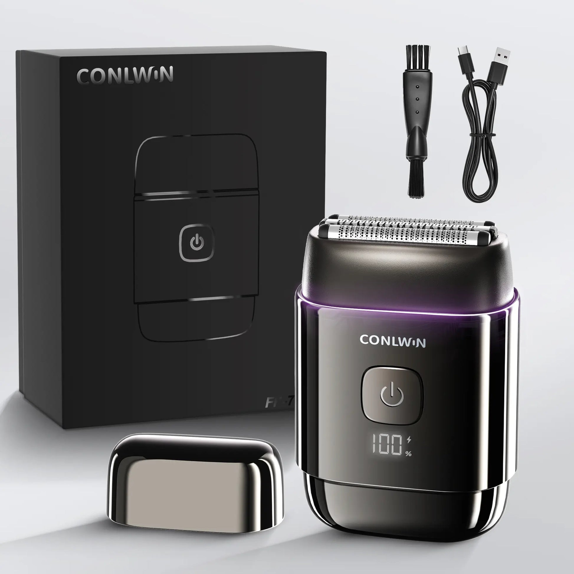 CONLWIN Mini Electric Foil Shaver - 3D Floating Heads, IPX7 Waterproof, USB-C Charging, 120-Day Battery Life, UV-C Sterilization, Auto Cleaning, LED Display, Compact Portable Design, Ideal Father'S Day Gifts, Summerwins,Father'Sdaygifts, Body, Stainless S