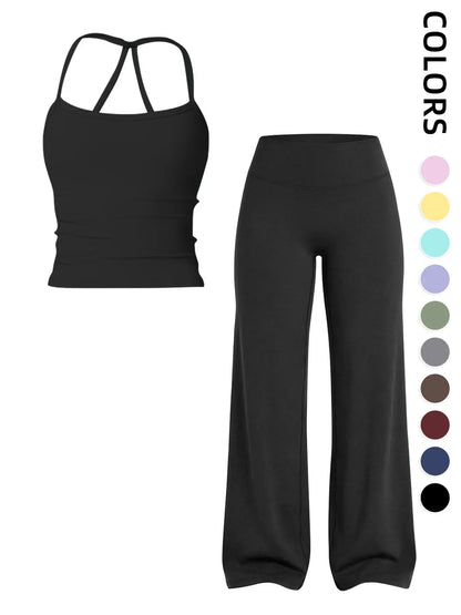 Women'S Sportswear Set, Matching Gym Set, Tank Top and Wide Leg Pants, Solid Color Yoga Straight Leg Pants, Comfortable Fashion Fitness Running, Gym Workout Sets