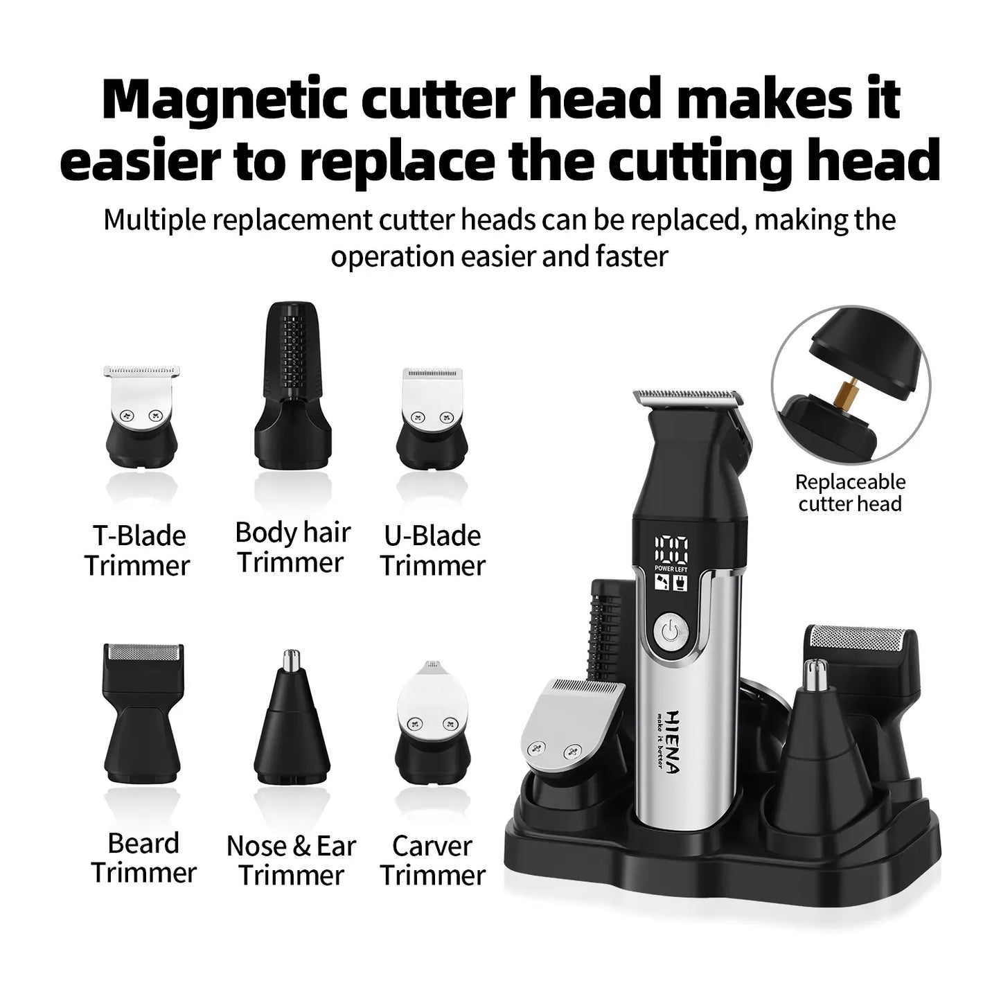 HIENA Series Multifunctional 11-Piece Beard and Hair Trimmer, Suitable for Face, Head, and Body, Self-Sharpening Metal Blades, Multiple Length Settings (3-6-9-12 Mm), Model HYN-T25