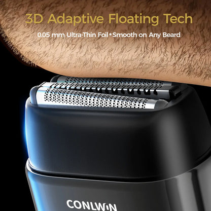 CONLWIN Mini Electric Foil Shaver - 3D Floating Heads, IPX7 Waterproof, USB-C Charging, 120-Day Battery Life, UV-C Sterilization, Auto Cleaning, LED Display, Compact Portable Design, Ideal Father'S Day Gifts, Summerwins,Father'Sdaygifts, Body, Stainless S