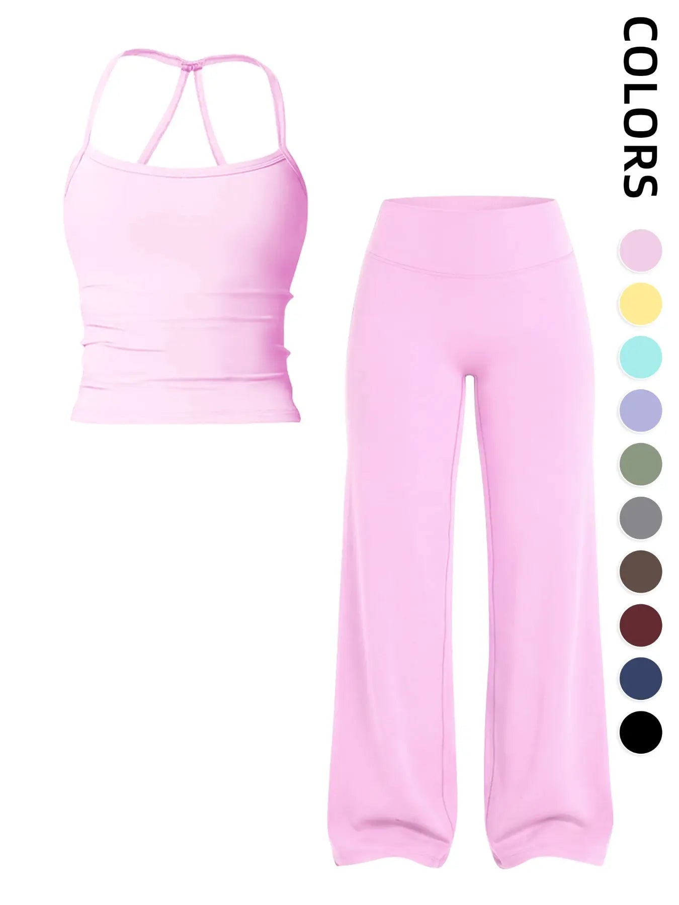 Women'S Sportswear Set, Matching Gym Set, Tank Top and Wide Leg Pants, Solid Color Yoga Straight Leg Pants, Comfortable Fashion Fitness Running, Gym Workout Sets