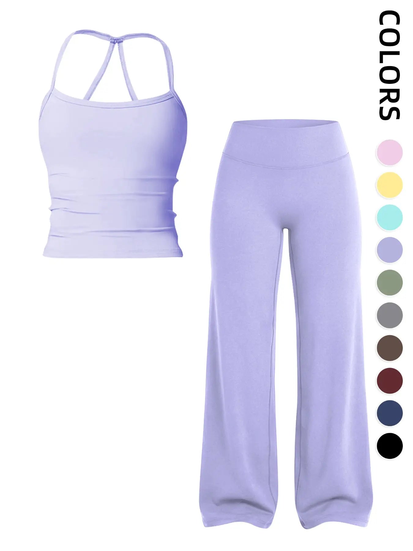 Women'S Sportswear Set, Matching Gym Set, Tank Top and Wide Leg Pants, Solid Color Yoga Straight Leg Pants, Comfortable Fashion Fitness Running, Gym Workout Sets
