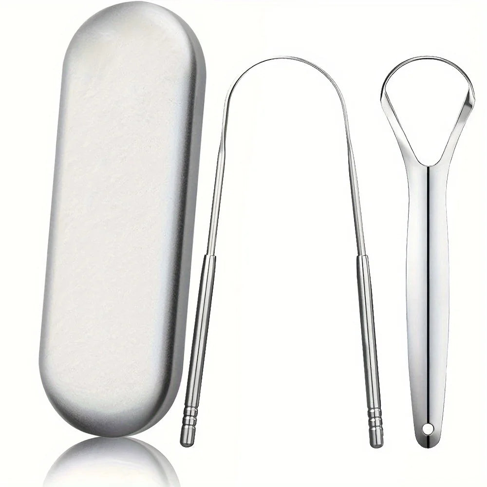 Premium 1Pcs/3Pcs Metal Tongue Scraper Cleaner for Adults & Kids Portable Stainless Steel Tongue Scrapers Brushes for Removing