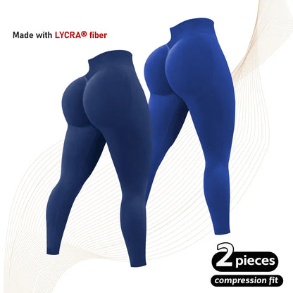 2 Pcs Lycra New Color Impact Leggings Fitness Gymwear, Tummy Control, Scrunch Butt Lifting Sportswear Workout Yoga Gym Pants Women’S Solid High Waist Sports Leggings, High Stretch Seamless Yoga Leggings