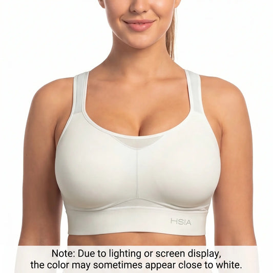 HSIA Flexcore plus Size High Impact Wireless Fixed Molded Cups Full Coverage High Support Sports Bras for Women Racerback Workout Bra Breathable Advanced Moisture Wicking Fabric Mesh Back Bra Adjustable Padded Straps Gym Running Bra for Big Bust Women
