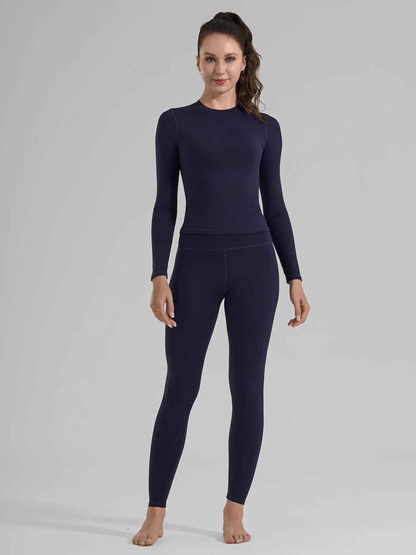 Women'S High-Waisted 25'' Inseam Sporty Leggings Set, Long Sleeve Top & Yoga Pants, Elastic Fabric Comfortable Workout Set, Yoga Gym Outfits, Ideal for Gym & Daily Wear, High Stretch Sporty, Yoga Clothes Set